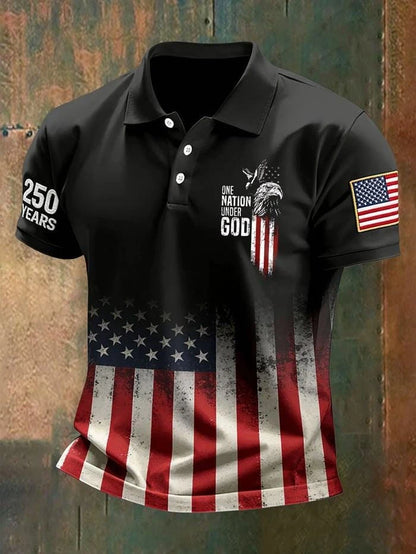 Breathable men's polo shirt – flag-printed USA 250th anniversary design, Fourth of July casual wear