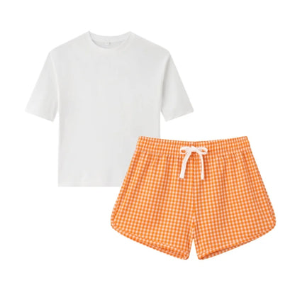 Quick-Dry Unisex Kids Swimsuit - One-Piece Gingham Plaid, Polyester, For Summer Vacation