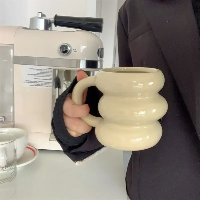 Keramik Kaffeetasse Kawaii Kreis Design Koreanischer Niedlicher Stil TikTok Viral Herbst 2025 Mikrowellengeeignet Geschenk