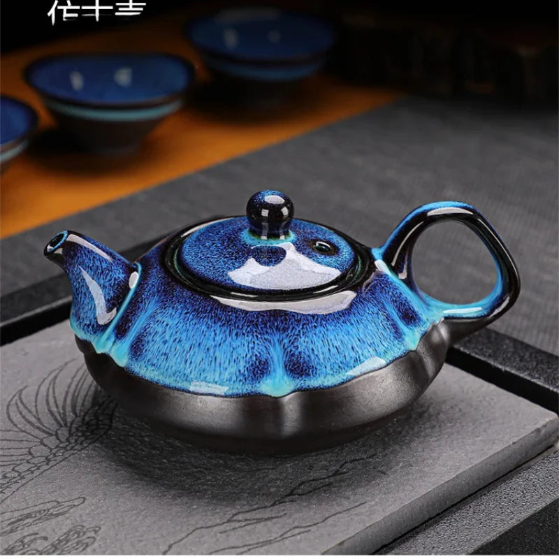 Jun Kiln Ceramic Tea Set With Gift Box Blue Premium Glaze