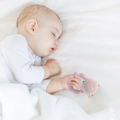 Crochet Bear Teether Rattle Ring Newborn Sensory Toys