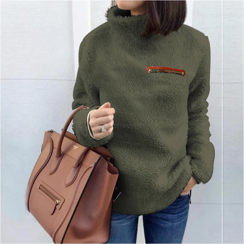Warm Women's Turtleneck Pullover - Relaxed Sherpa Layering
