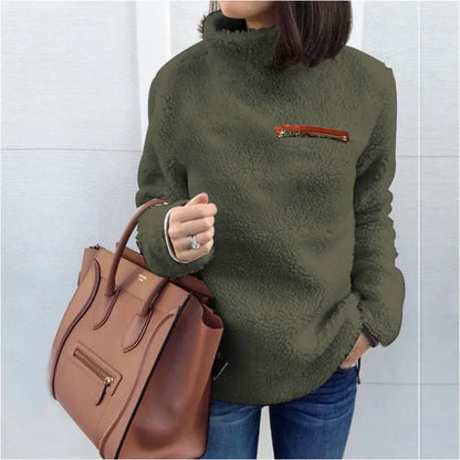 Warm Women's Turtleneck Pullover - Relaxed Sherpa Layering