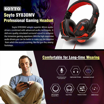 Gaming Headset Wired Noise Cancelling Microphone Adjustable