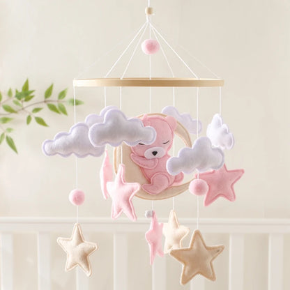 Wooden Crib Mobile Felt Bear Musical Newborn Sensory Toys