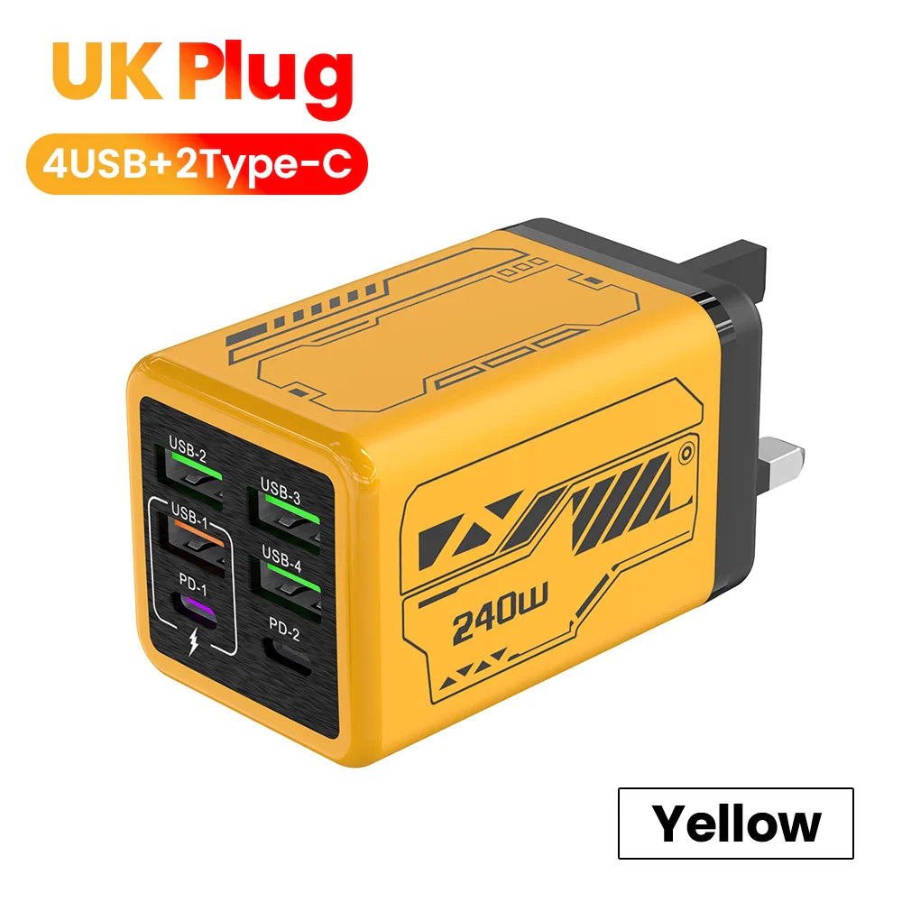 USB C Charger 6-Port Fast Charge, 4 USB A 2 Type-C PD3.0, EU UK US Plug, Back to School 2026