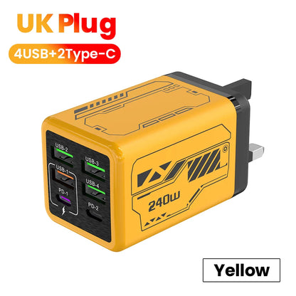 USB C Charger 6-Port Fast Charge, 4 USB A 2 Type-C PD3.0, EU UK US Plug, Back to School 2026