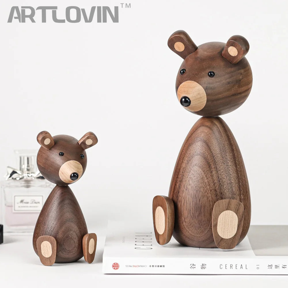 Wooden Bear Figurines Brown Nordic Decorative Sculptures Fall 2025 Cozy Shelf Mantel Accent Gift Idea