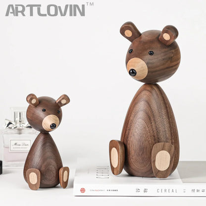 Wooden Bear Figurines Brown Nordic Decorative Sculptures Fall 2025 Cozy Shelf Mantel Accent Gift Idea