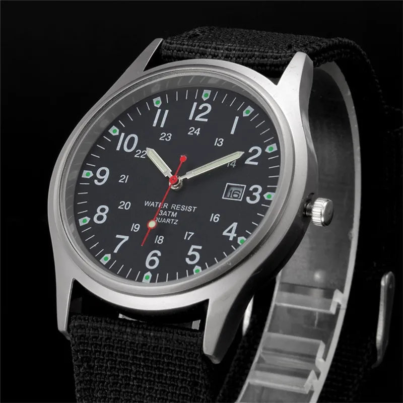 Quartz Field Watch Nylon Strap Military Style Date Luminous