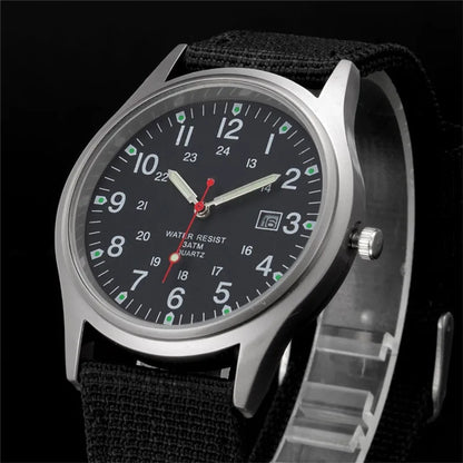 Quartz Field Watch Nylon Strap Military Style Date Luminous