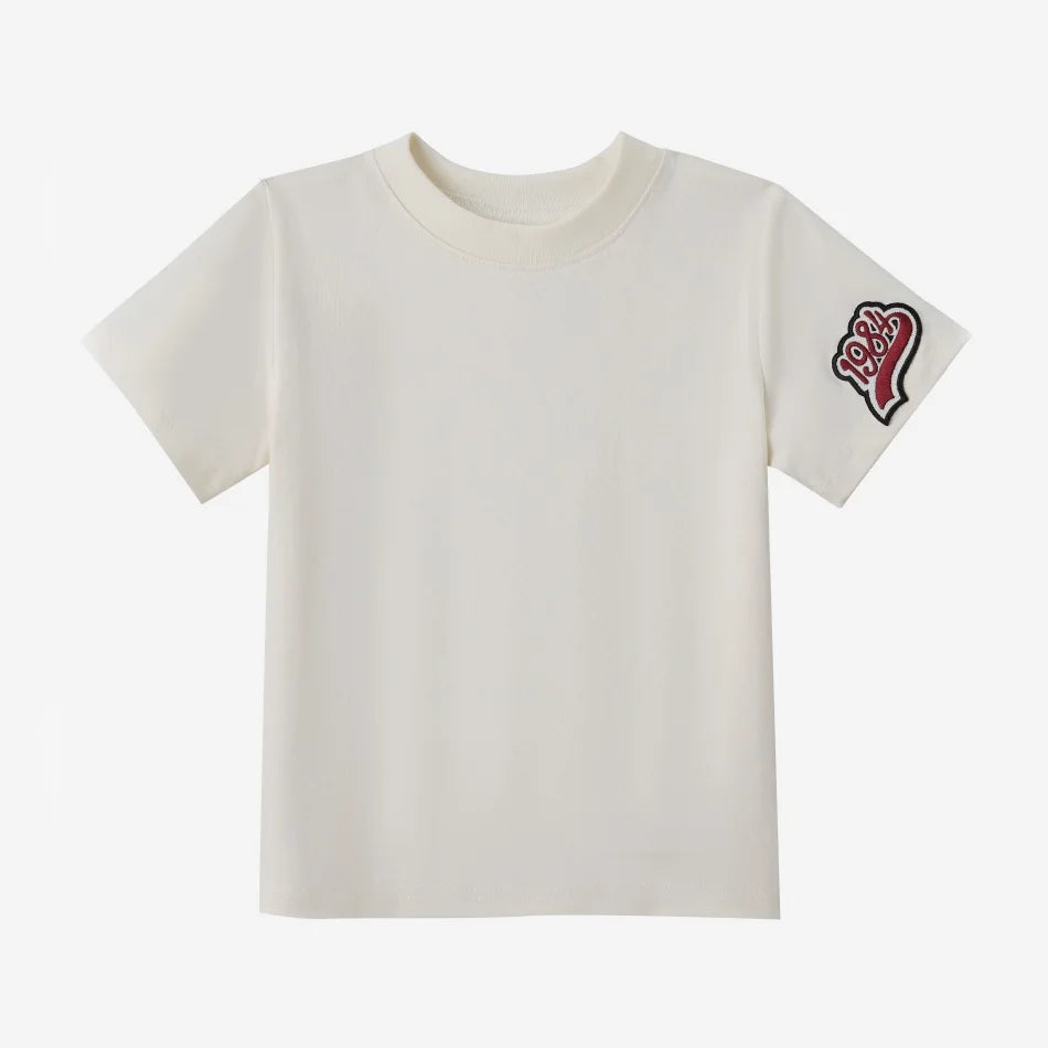 Soft Unisex Kids' Clothing - Patchwork Pinstripe Summer Outfit, Cotton-Polyester, Casual Family Wear