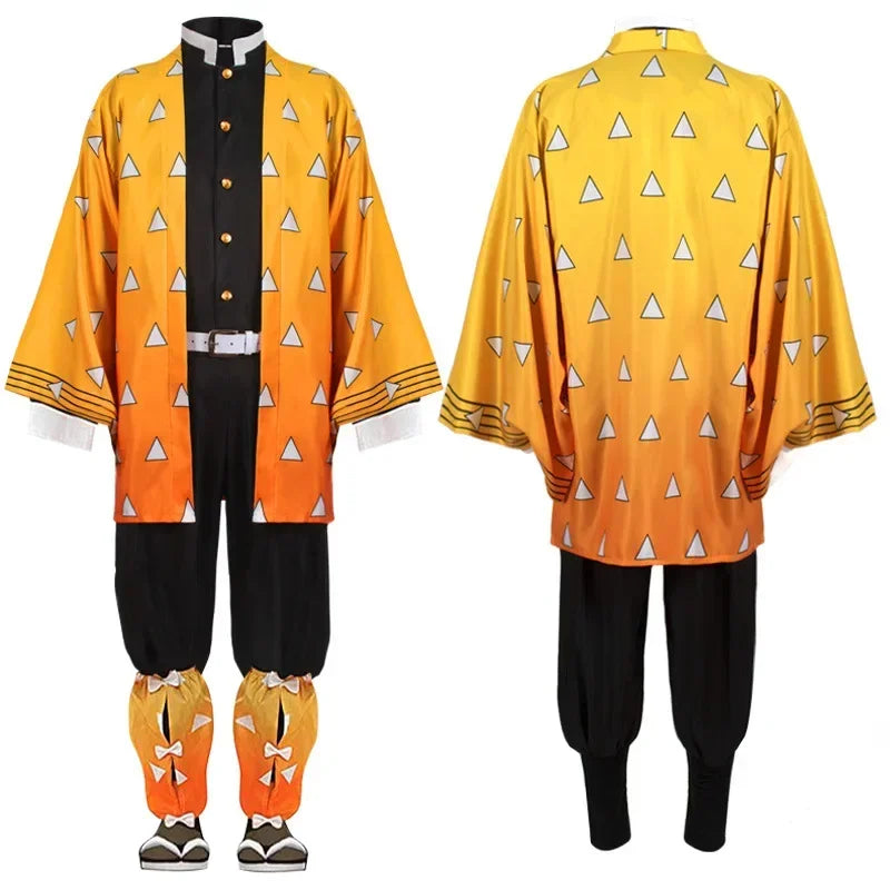 Demon Slayer Agatsuma Zenitsu Kimono Cosplay Costume Set with Wig for Adults Halloween 2026