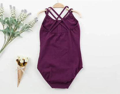 Breathable girls' leotard – durable double-strap camisole, cross-back, cotton, gymnastics and ballet training