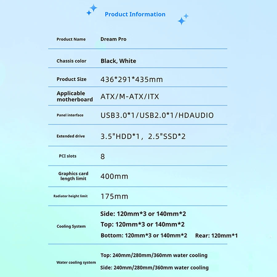 Boîtier PC Gaming Dreamland Pro ATX Double Verre Châssis 360mm