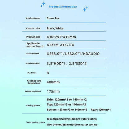 Boîtier PC Gaming Dreamland Pro ATX Double Verre Châssis 360mm