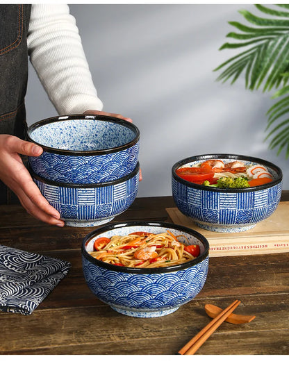 Ciotola per noodle Qinghai Wave dipinta a mano Ciotola in ceramica vintage