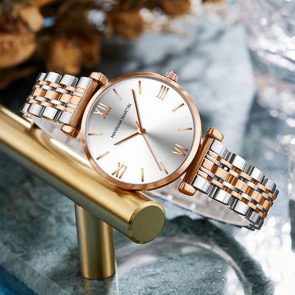 Timeless women's rose gold quartz wristwatch - stainless steel water-resistant minimalist round dial