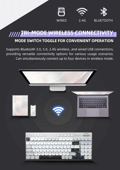 Teclado mecánico inalámbrico de perfil bajo 98 teclas PBT