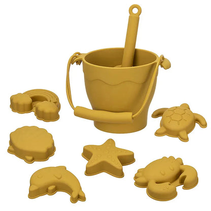 Silikon Strandspielzeug Set 8-teilig Eimer und Formen Kinder Sandspiel Sommer 2025 Flexibel Einfach zu Reinigen Sicheres Geschenk