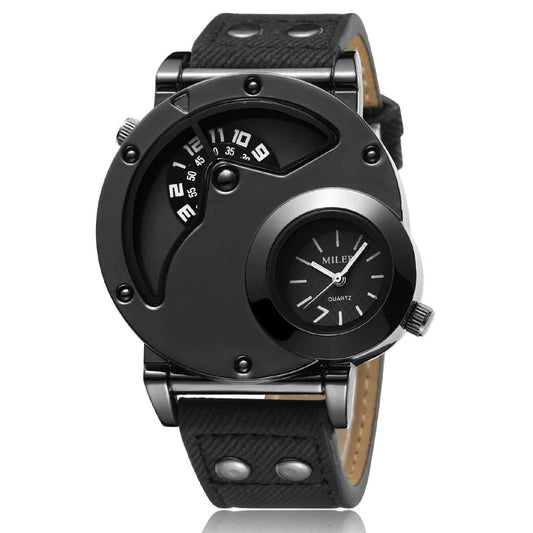 Quartz Sport Watch With Fabric Strap Irregular Alloy Case