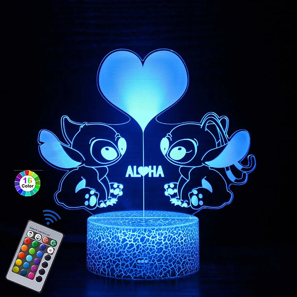 3D Cartoon Stitch Night Light with Remote & Touch Control - A Cute Valentine's Day Gift for Birthdays & Holidays