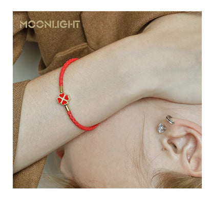 Firekløver flettet lær lykke armbånd gave