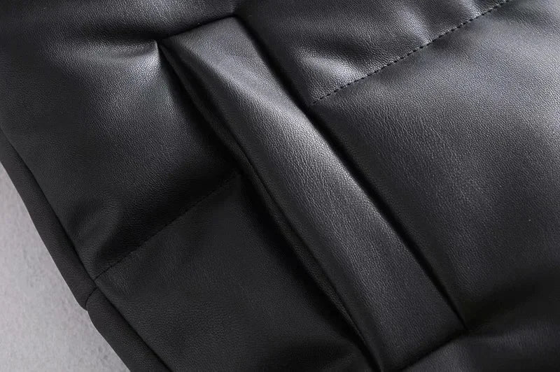 Warm Women’s PU Leather Vest - Padded Short, For Winter