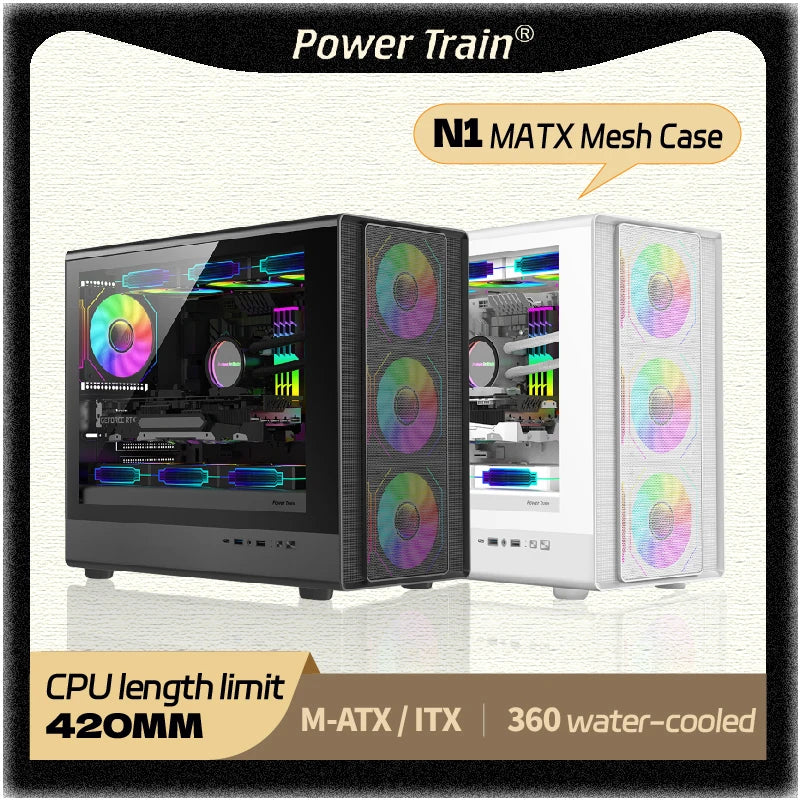 Mini ITX PC kabinet hærdet glas 360mm vandkøling