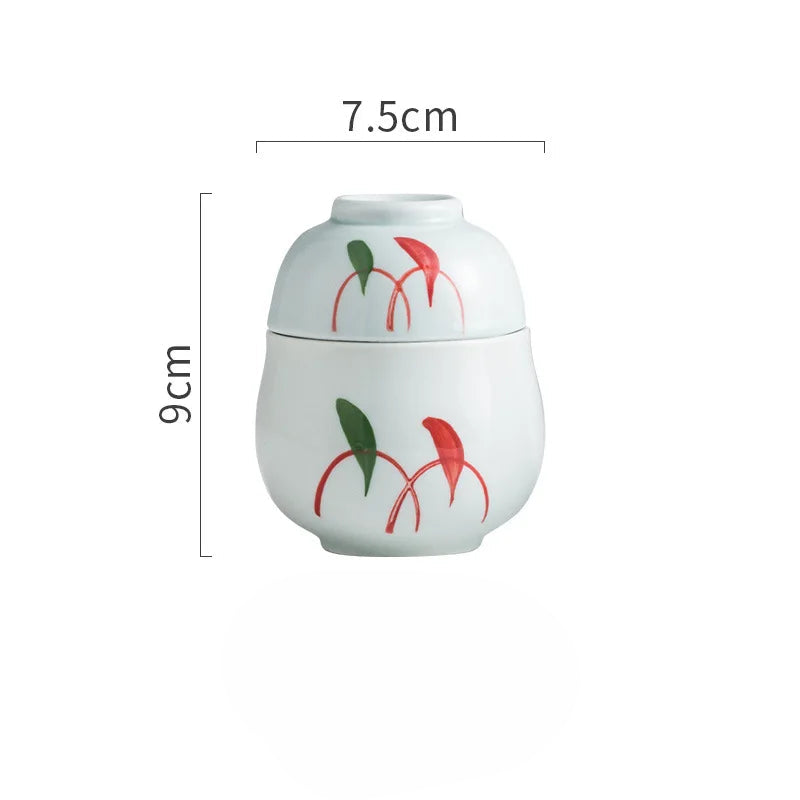 Handmålade japanska keramiska dessertskålar med lock, set