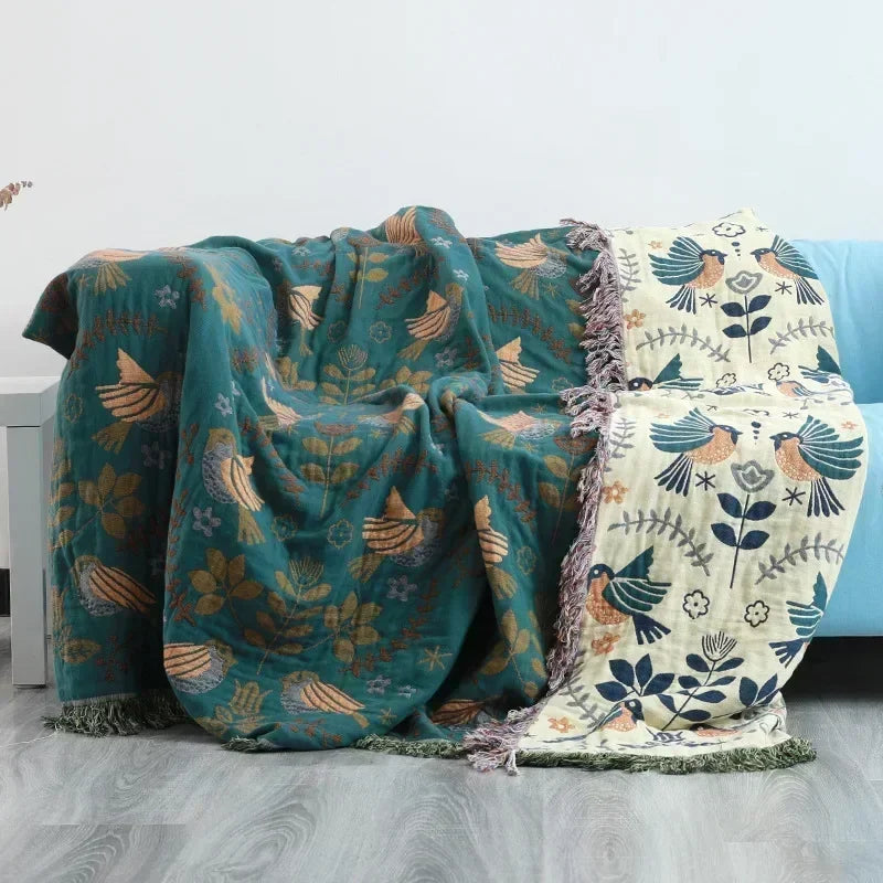 Double-Sided Japanese Cotton Throw Blanket - Versatile Sofa Cover & Bedspread, All-Season Cooling