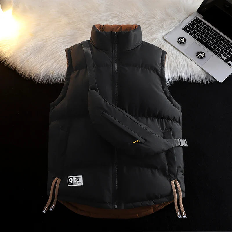 Warm Relaxed Men Puffer Vest - Stand Collar Quilted Autumn