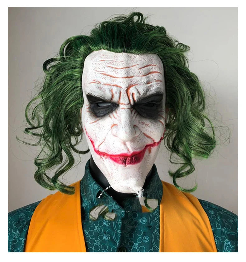 Latex cosplaymasker van de Joker-clown met groene haarpruik voor volwassenen, Halloween-kostuumrekwisiet 2026