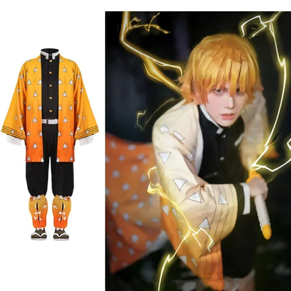 Demon Slayer Agatsuma Zenitsu Kimono Cosplay Costume Set with Wig for Adults Halloween 2026