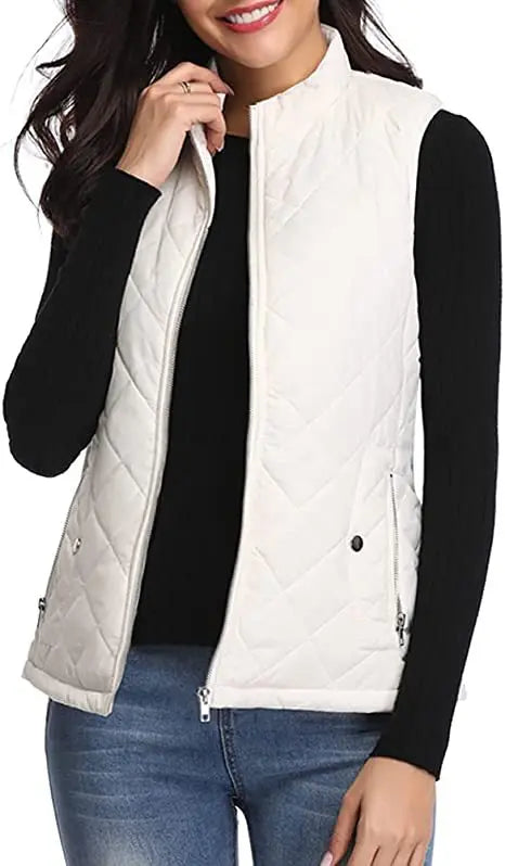 Lightweight Women Quilted Vest - Stand Collar Cotton Winter