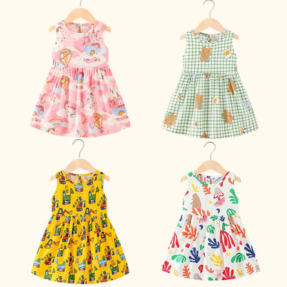 Soft girls’ dress - sleeveless a-line, assorted prints and patterns, cotton, for summer wear