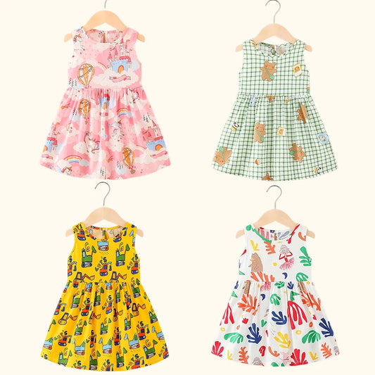 Soft girls’ dress - sleeveless a-line, assorted prints and patterns, cotton, for summer wear