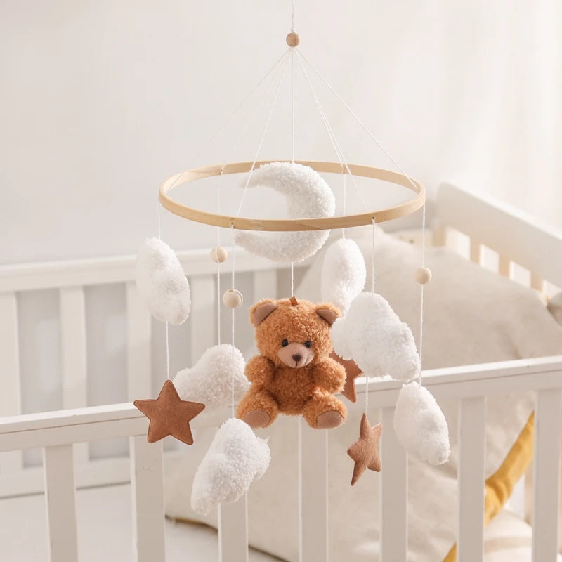 Wooden Crib Mobile Felt Bear Musical Newborn Sensory Toys