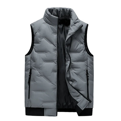 Warm Men's Puffer Vest - Quilted Mandarin Collar Cotton