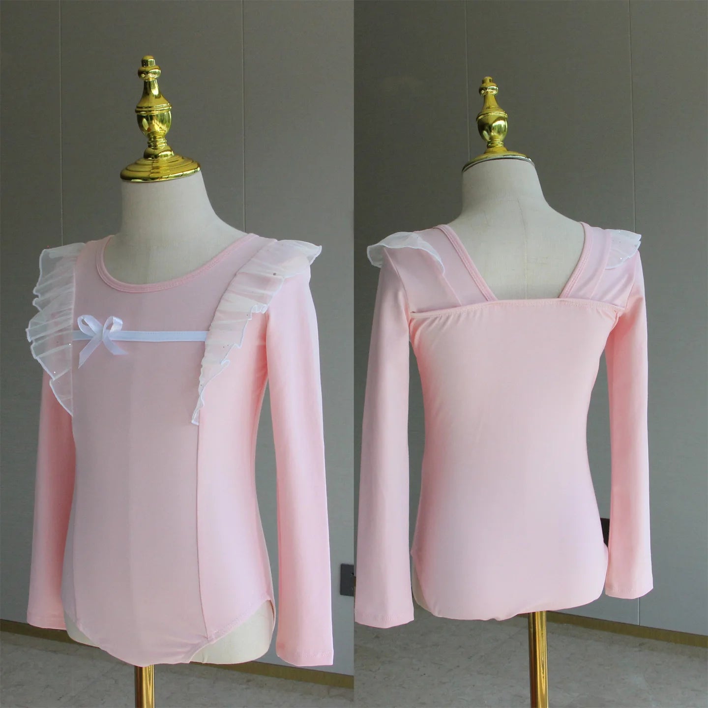 Set body leggero da balletto per ragazze - top con maniche a sbuffo, gonna tutu in tulle, poliestere, per lezione di danza
