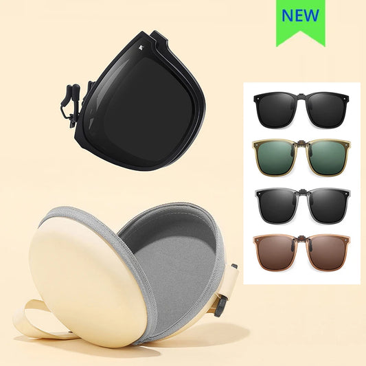 Occhiali da sole clip-on pieghevoli oversize quadrati con apertura a ribalta, polarizzati UV400, tendenza estate 2026, idea regalo
