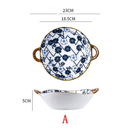 7.5 tums japansk keramisk nudelskål med handtag blå