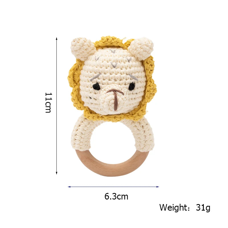 Wooden Crochet Animal Teether Rattle Newborn Sensory Toys