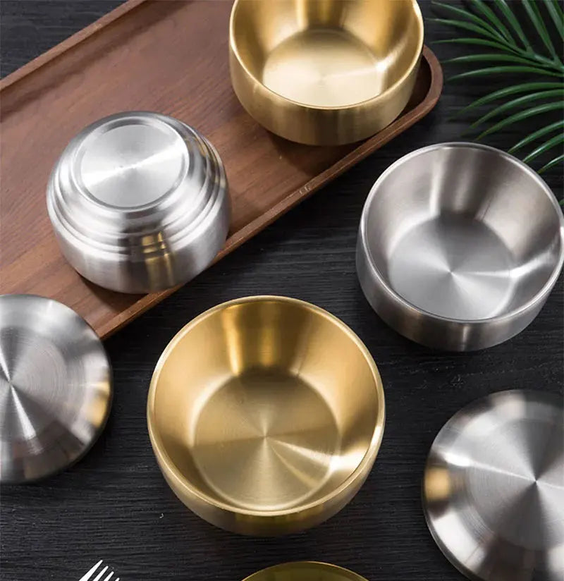 Cuenco para arroz de acero inoxidable de doble capa con tapa aislada