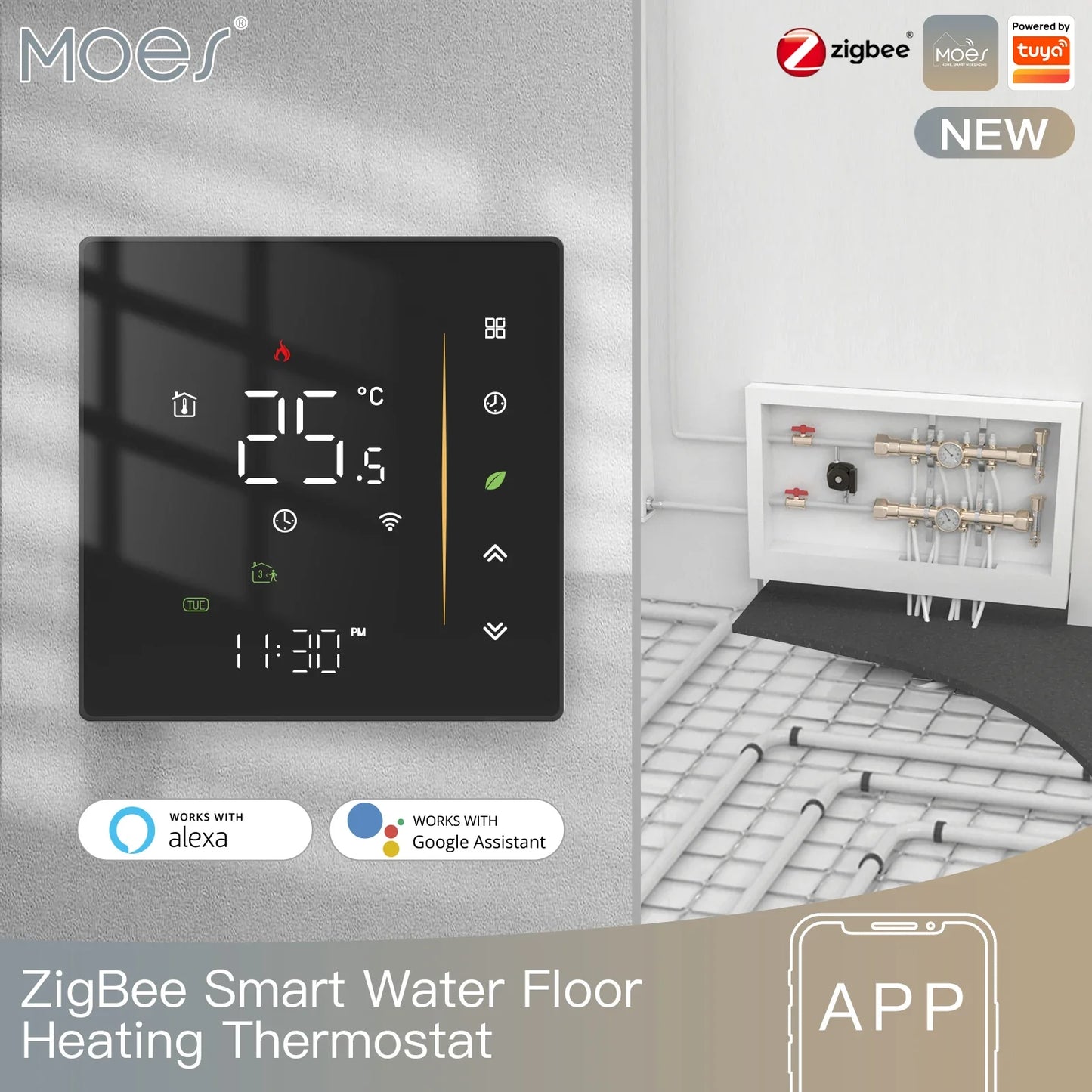 ZigBee Thermostat Wall Mounted Glass Panel Hub Compatible Fall 2025 Energy Saving