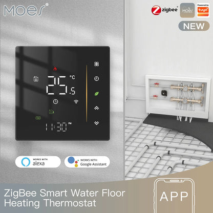 ZigBee Thermostat Wall Mounted Glass Panel Hub Compatible Fall 2025 Energy Saving