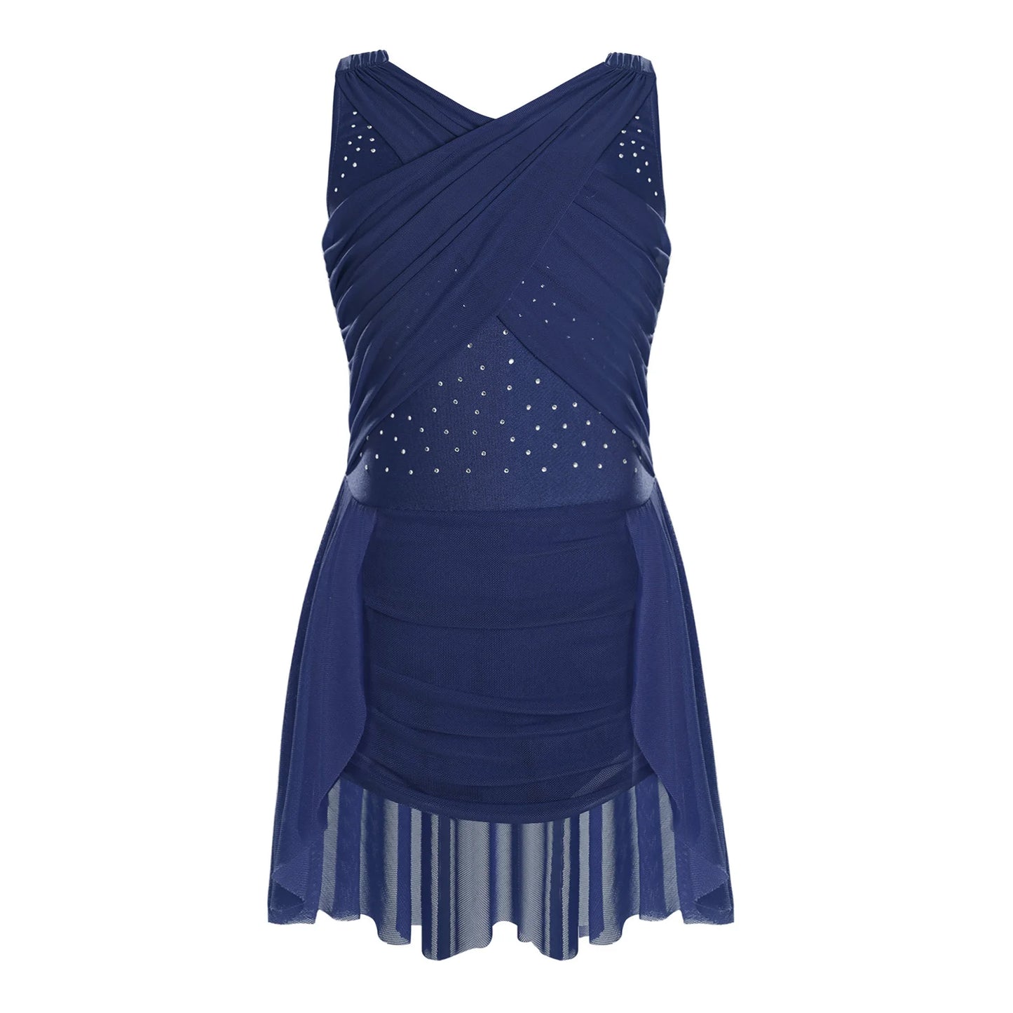 Lightweight Girls' Leotard - Rhinestone Embellished, Mesh Skirt, Polyester/Nylon/Elastane, For Ballet, Gymnastics