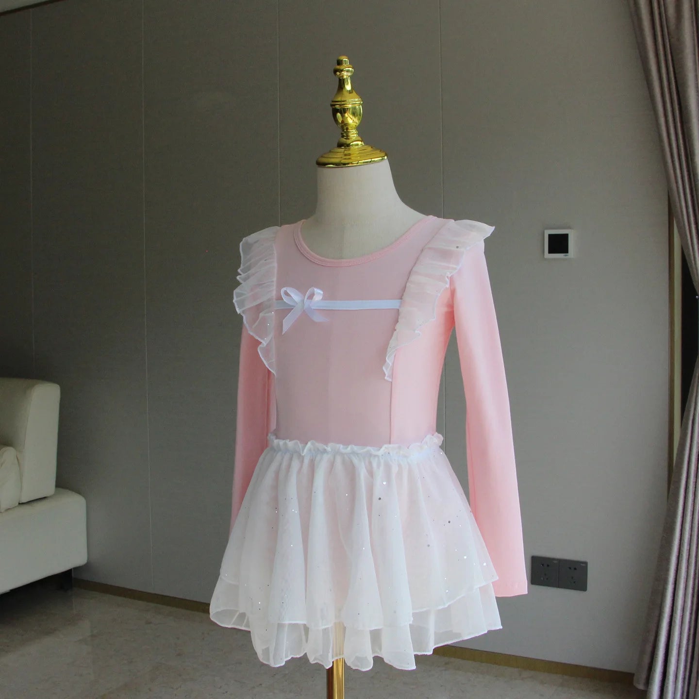 Set body leggero da balletto per ragazze - top con maniche a sbuffo, gonna tutu in tulle, poliestere, per lezione di danza
