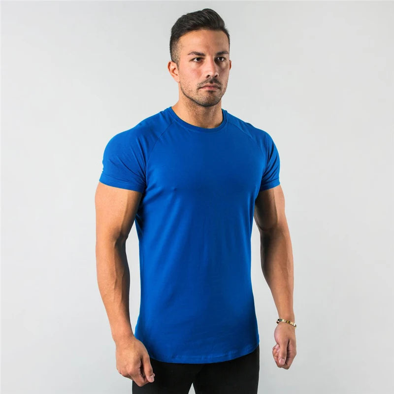 Breathable slim fit men's gym t-shirt – short sleeve, cotton blend, for workout & casual wear