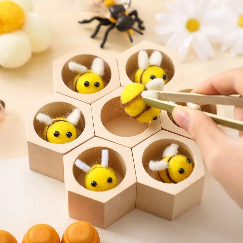 Juguete Montessori para Motricidad Fina 0-12 Meses Abeja de Madera Panal Juego Sensorial Otoño 2025 Regalo de Desarrollo